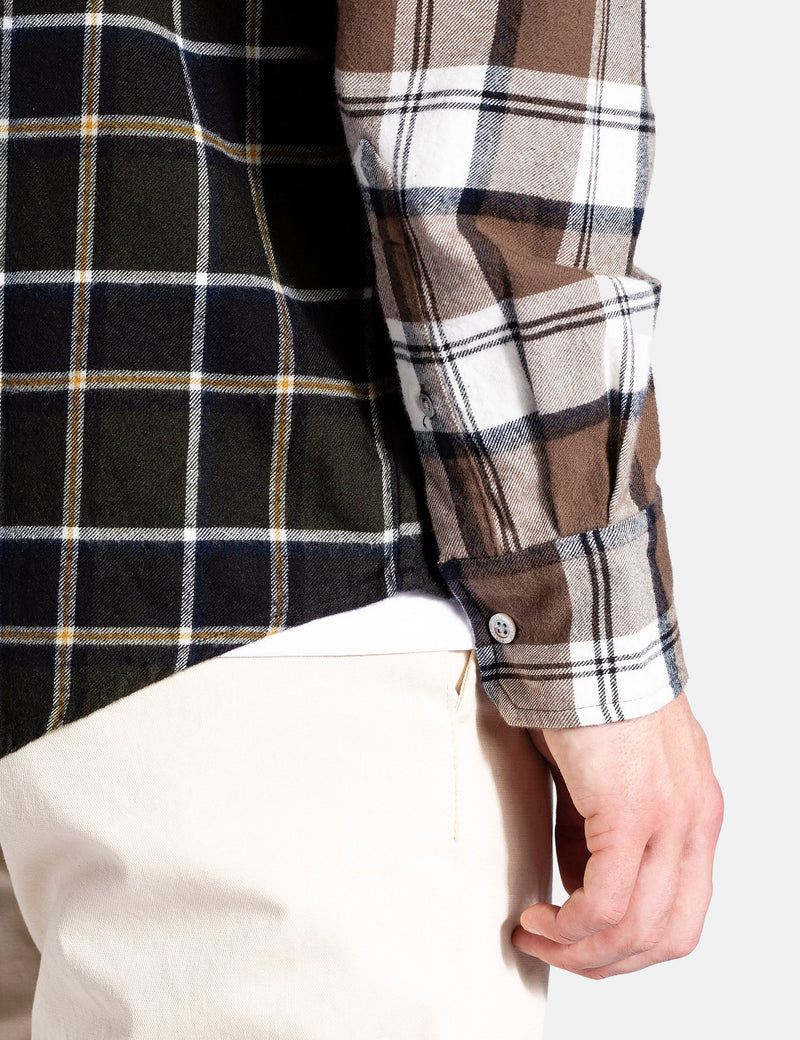 Norse Projects Algot Mixed Flannel Check Shirt - Beech Green