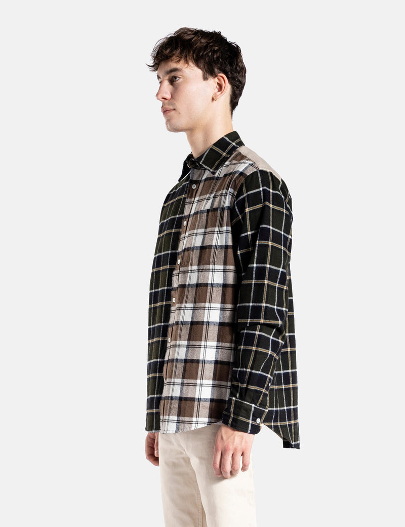 Norse Projects Algot Mixed Flannel Check Shirt - Beech Green