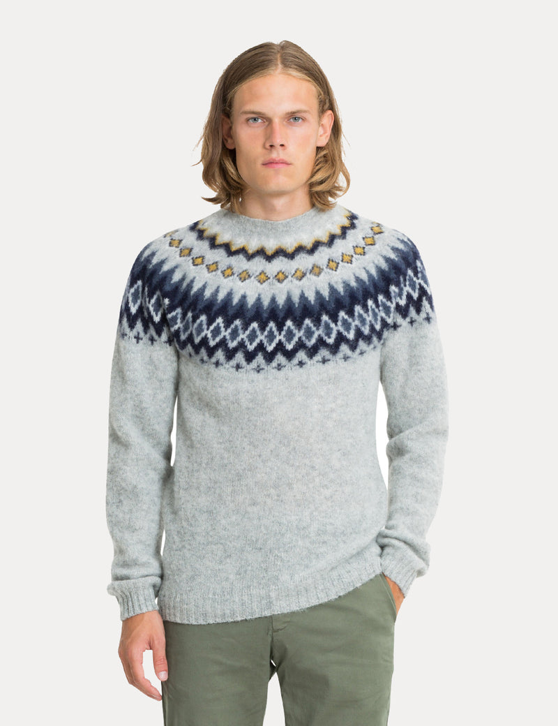 Norse Projects Birnir Fairisle Knit Sweatshirt - Light Grey Melange