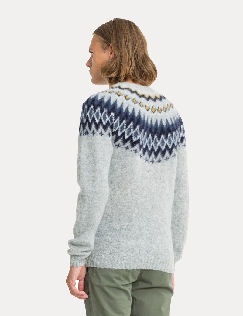 Norse Projects Birnir Fairisle Knit Sweatshirt - Light Grey Melange
