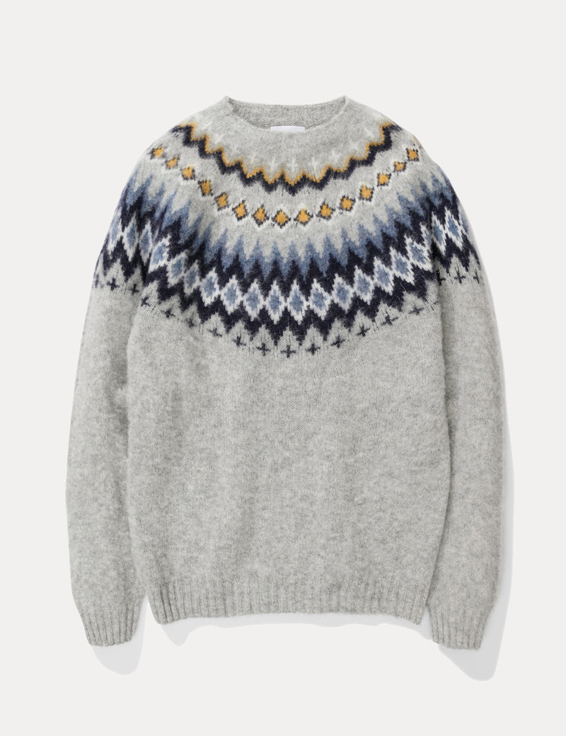 Norse Projects Birnir Fairisle Knit Sweatshirt - Light Grey Melange