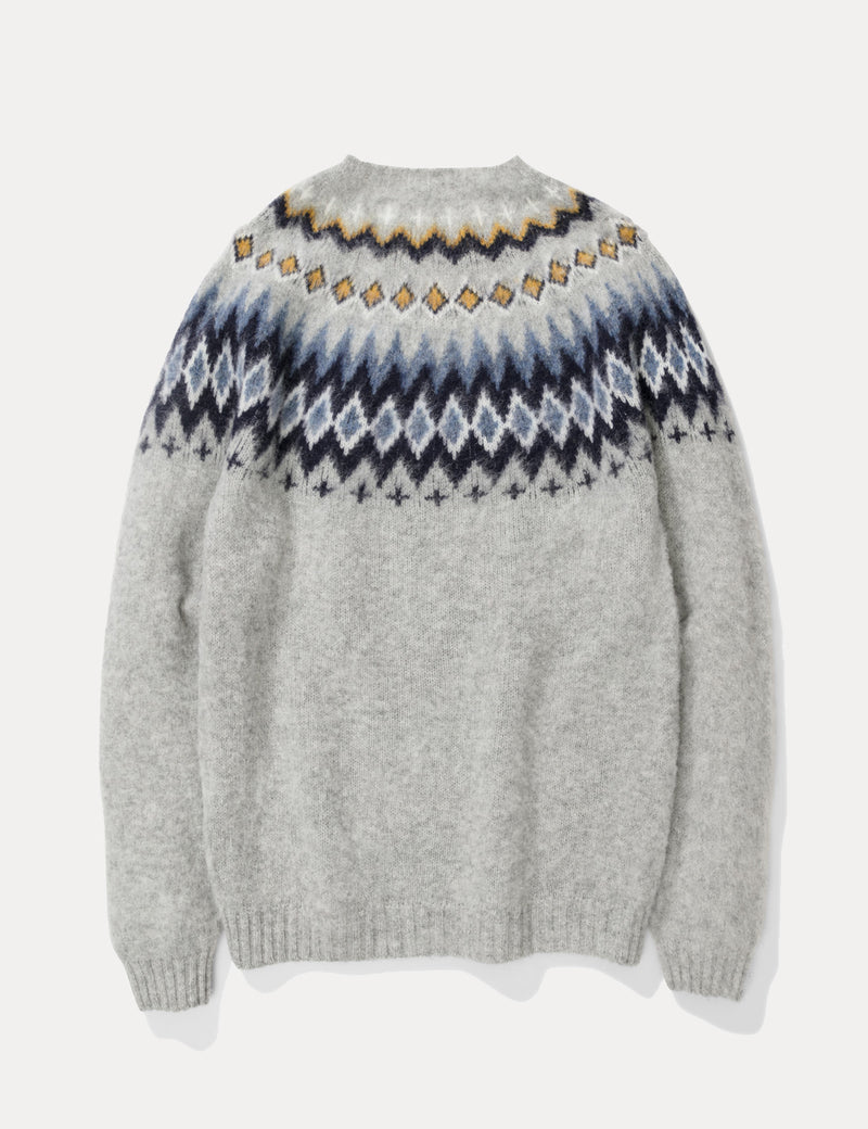 Norse Projects Birnir Fairisle Knit Sweatshirt - Light Grey Melange