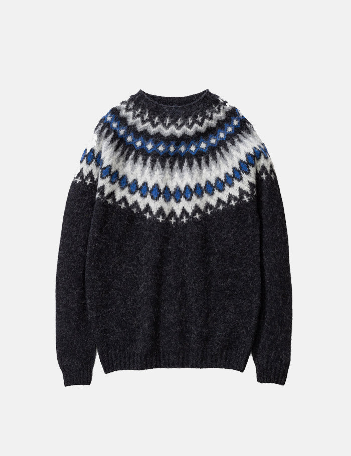 Norse Projects Birnir Fairisle KnitSweatshirt-グレーメランジ