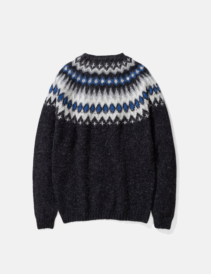 Norse Projects Birnir Fairisle Knit Sweatshirt - Grey Melange