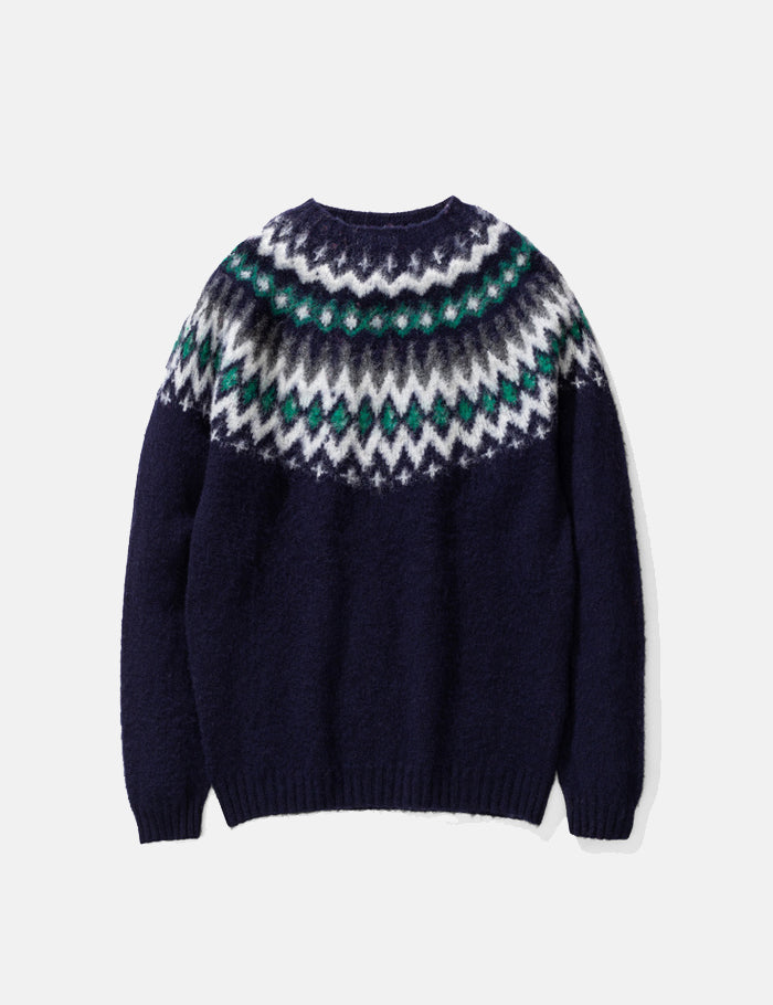 Norse Projects Birnir Fairisle Knitted Sweater - Dark Navy Blue