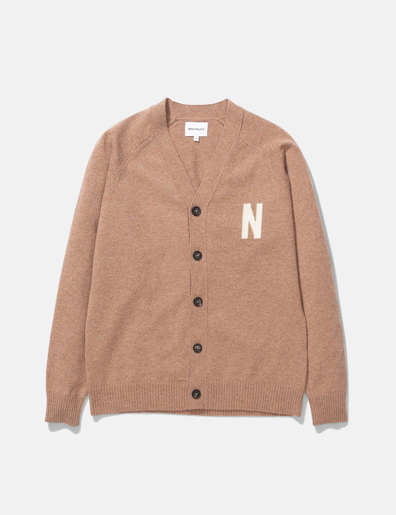 Norse Projects Cardigan Kasper N Intarsia - Marron kaki utilitaire