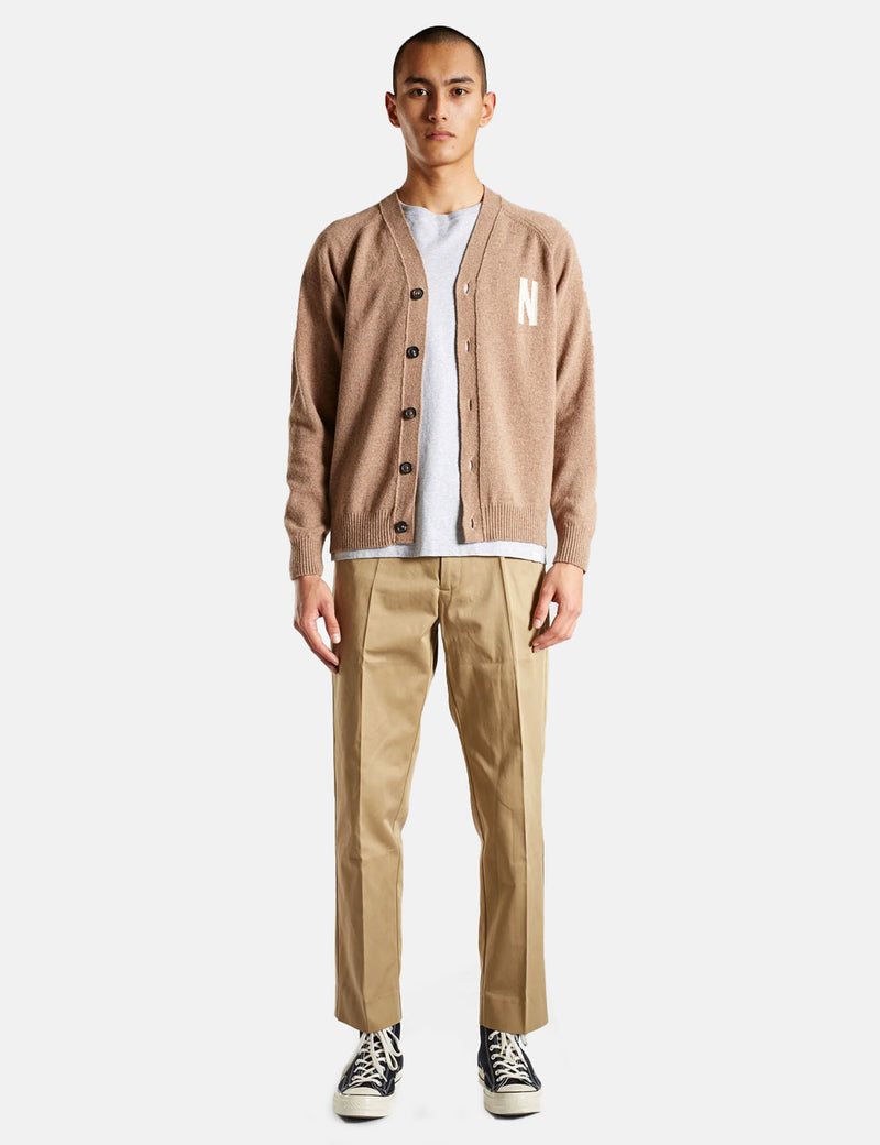 Norse Projects Cardigan Kasper N Intarsia - Marron kaki utilitaire