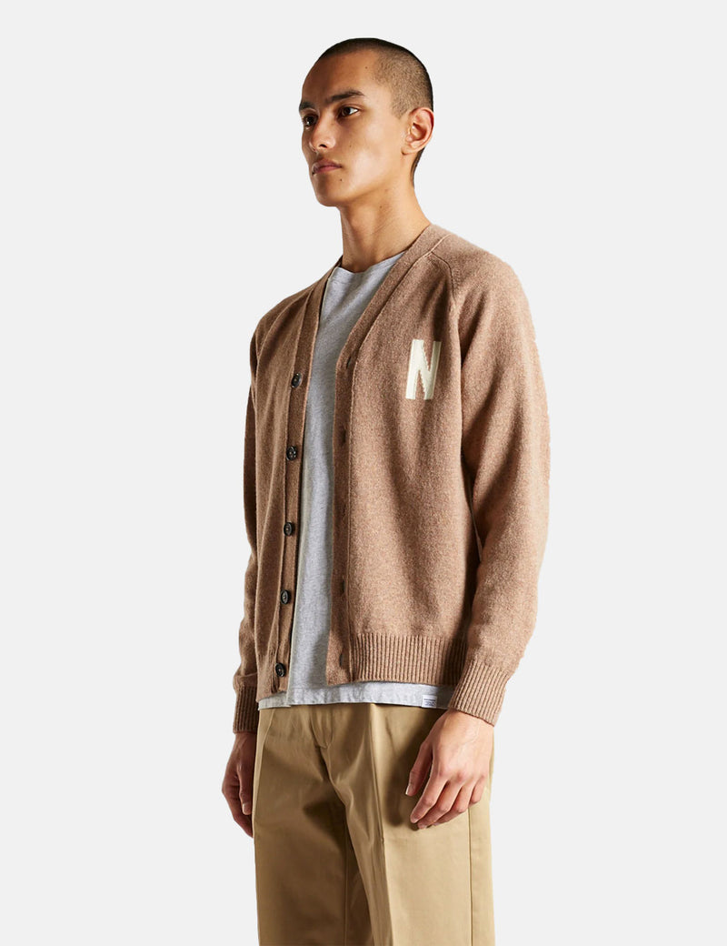 Norse Projects Cardigan Kasper N Intarsia - Marron kaki utilitaire