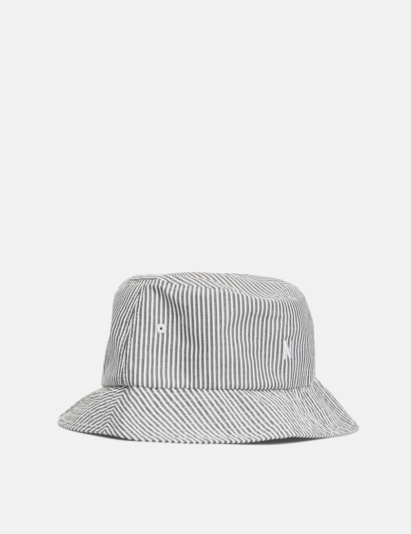 Norse Projects Seerucker Stripe Bucket Hat - Navy Blue