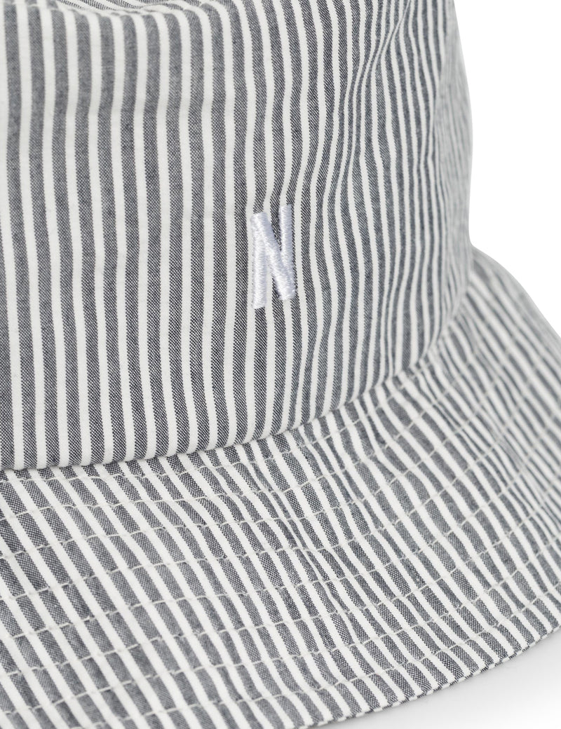 Norse Projects Seerucker Stripe Bucket Hat - Navy Blue