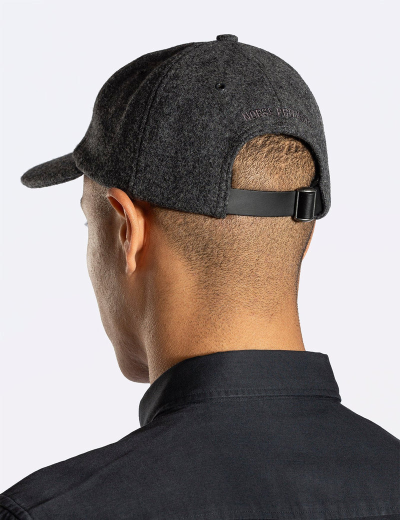 Norse Projects Wool Sports Cap - Charcoal Melange