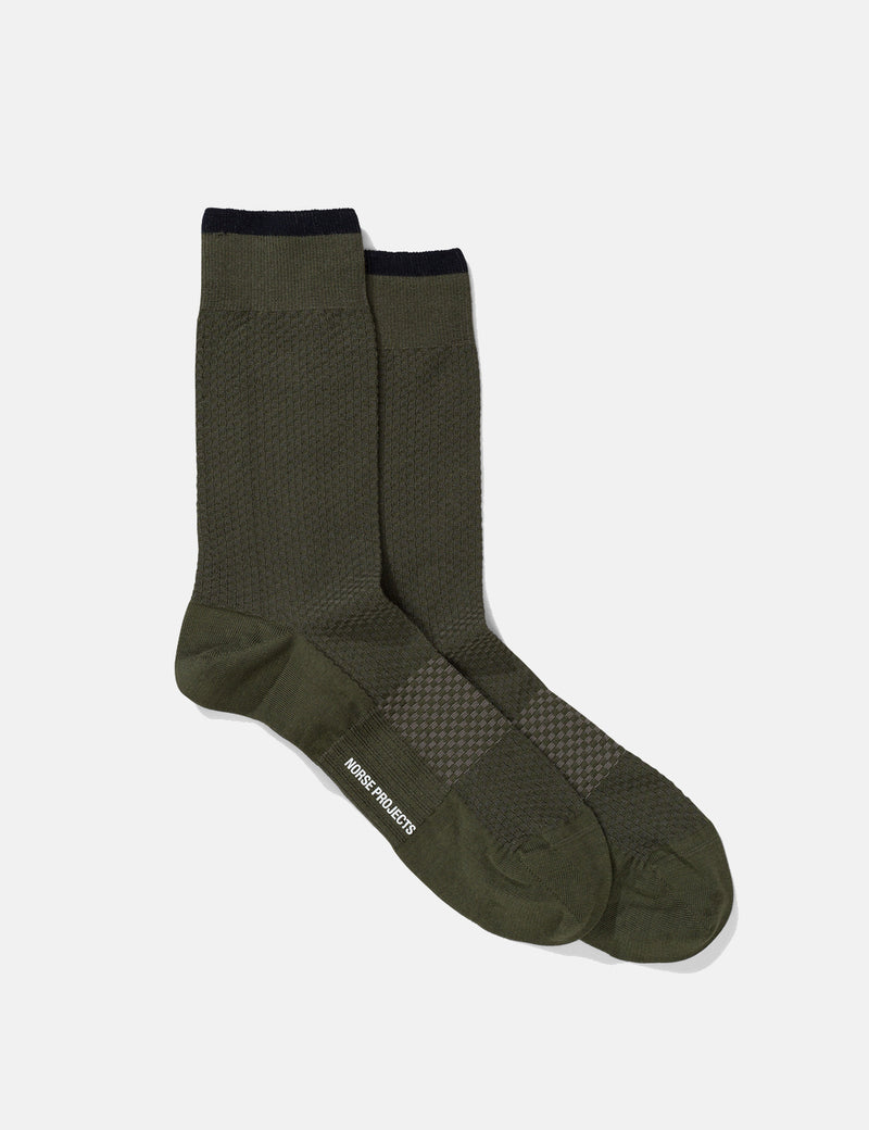 Norse Projects Bjarki Texture Socks（Honeycomb）-アイビーグリーン