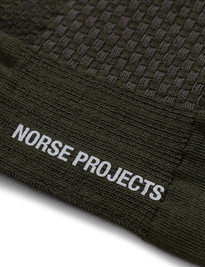 Norse Projects Bjarki Texture Socks (Honeycomb) - Ivy Green