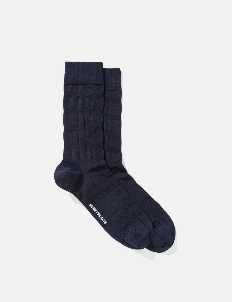 Norse Projects Bjarki Pique Stripe Socks - Dark Navy Blue