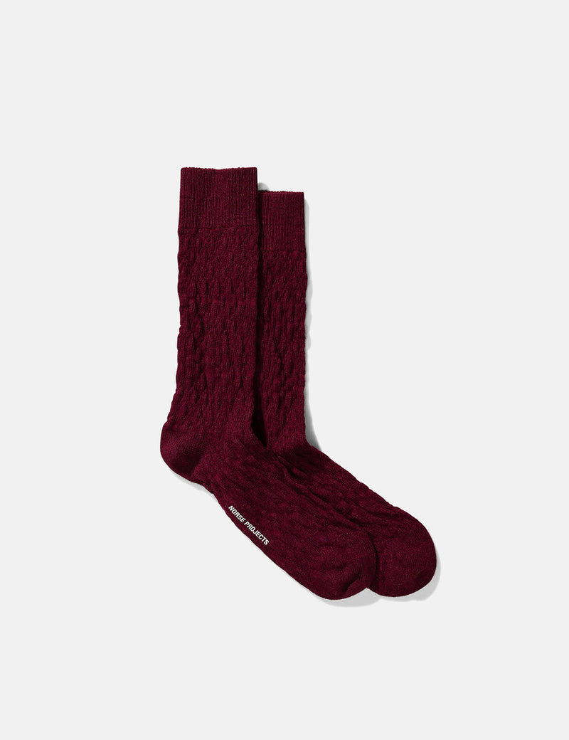 Norse Projects Chaussettes Bjarki Fairisle Texture - Mulberry Red