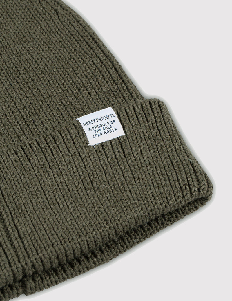 Norse Projects Cotton Watch Beanie Hat - Dried Olive