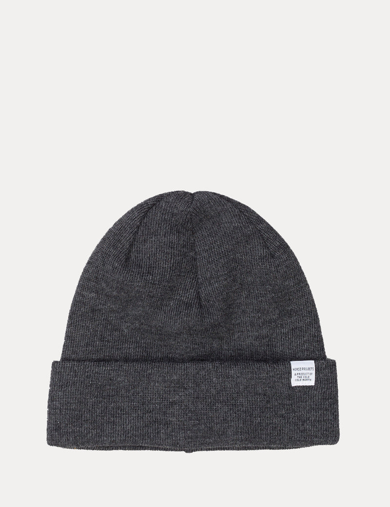 Norse Projects Top Beanie Hat (Wool) - Charcoal Grey Melange