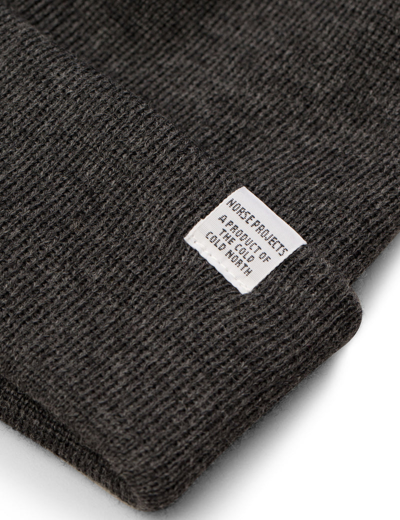 Norse Projects Top Beanie Hat (Wool) - Charcoal Grey Melange