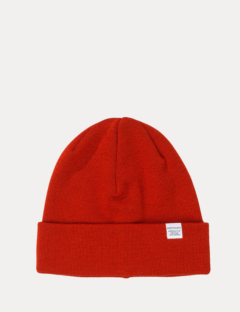 Norse Projects Top Beanie Hat-Oxide Orange