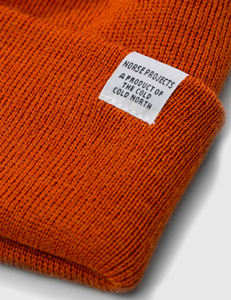 Norse Projects Top Beanie Hat - Ochre Orange