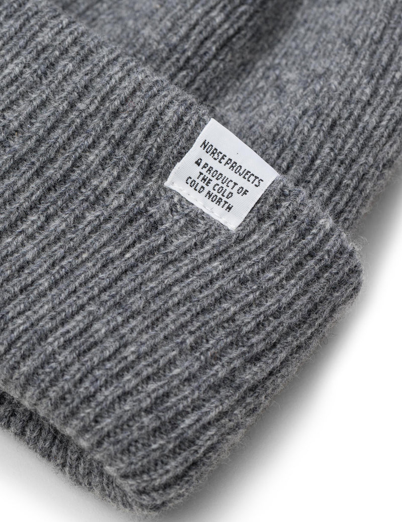 Norse Projects Beanie Hat Brushed (Wool) - Light Grey Melange
