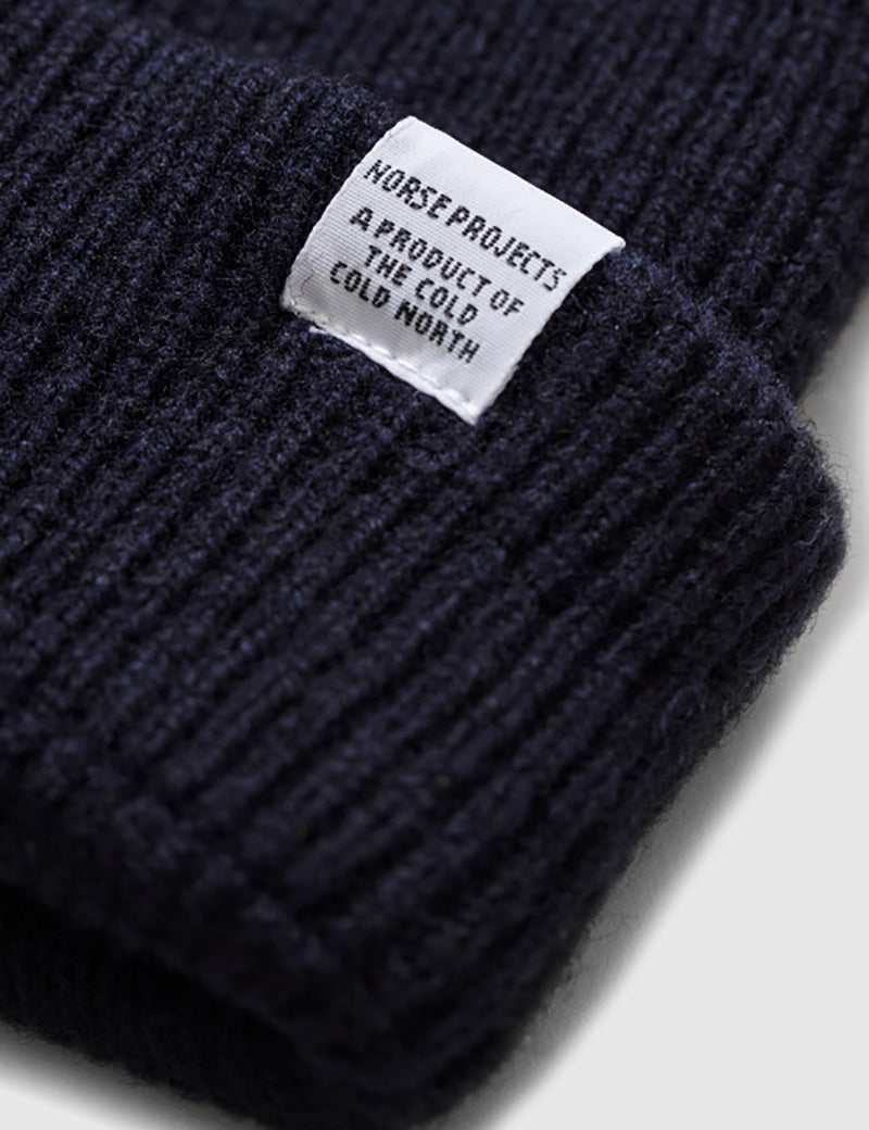 Norse Projects Beanie Hat Brushed (Wool)- Navy Blue