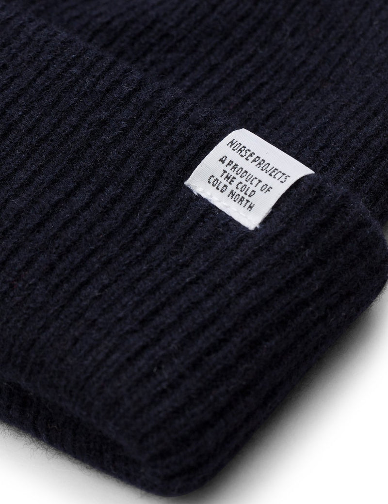 Norse Projects Beanie Hat Brushed (Wool) - Dark Navy Blue