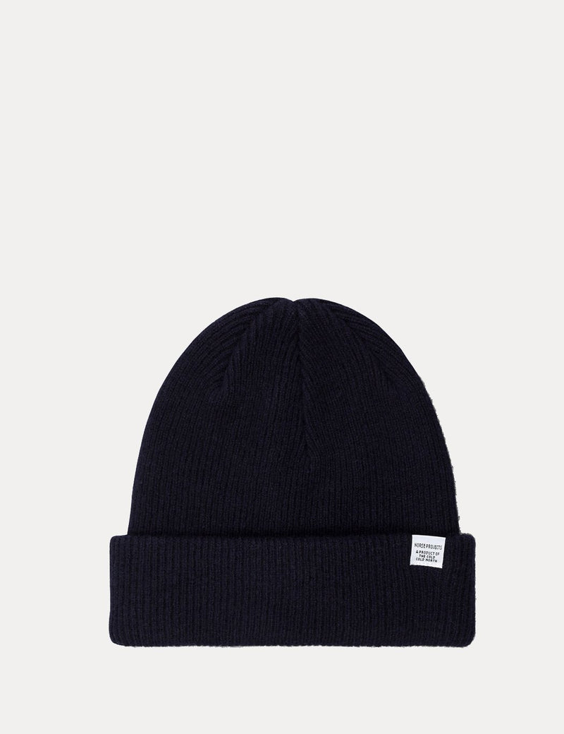 Norse Projects Beanie Hat Brushed (Wool)-Dark Navy Blue