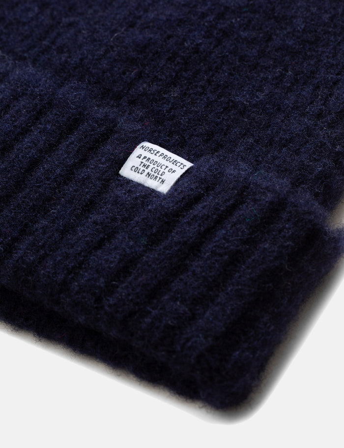 Norse Projects Rib Beanie Hat Brushed (Wool) - Dark Navy Blue