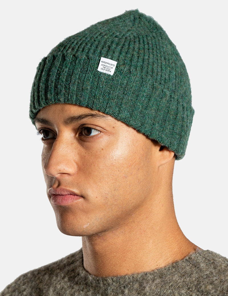 Norse Projects Brushed Lambswool Beanie - Linden Green