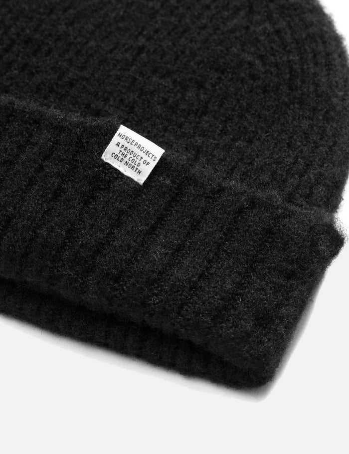 Norse Projects Rib Beanie Hat Brushed (Wolle) - Schwarz