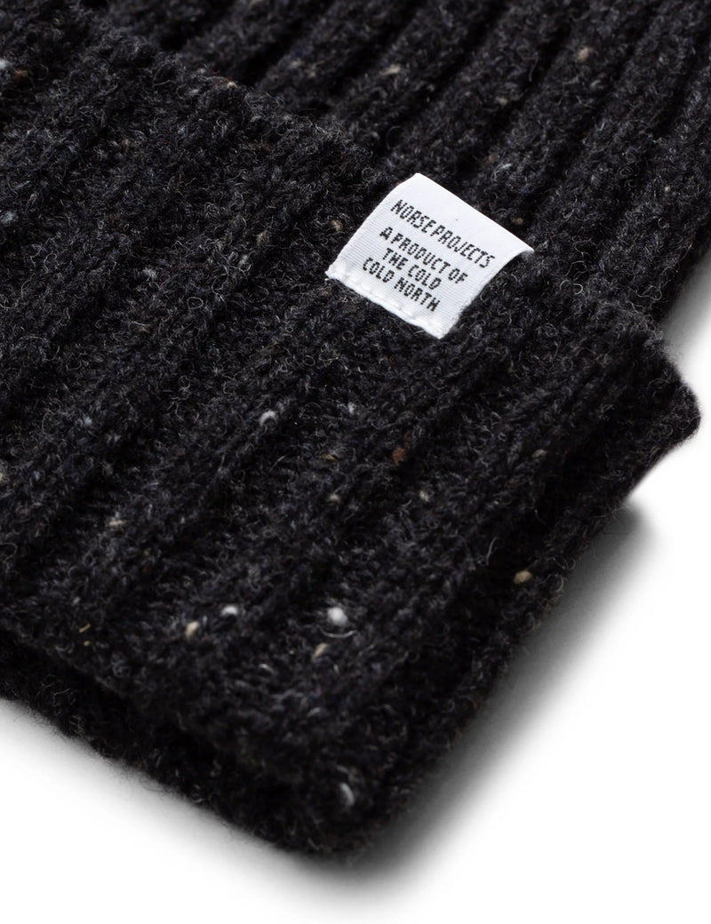 Norse Projects Neps Beanie Hat (Wool)-Charcoal Melange Grey