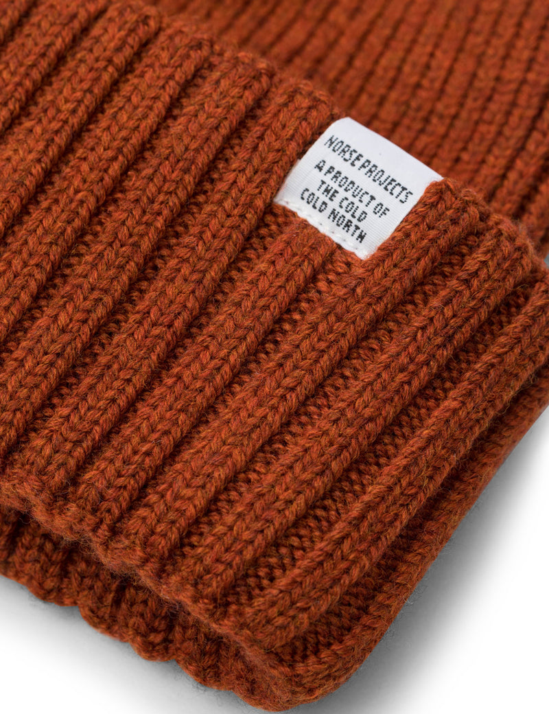 Norse Projects Chunky Rib Beanie Hat (Wool) - Oxide Orange
