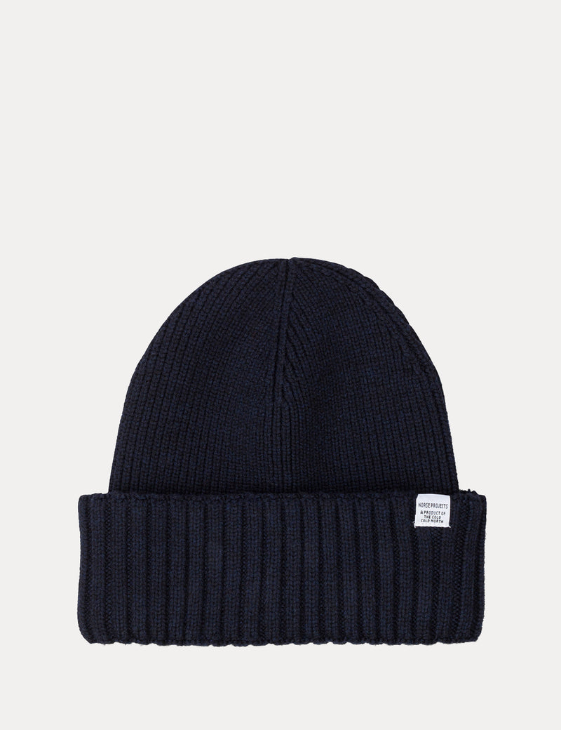 Norse Projects Chunky Rib Beanie Hat - Dark Navy Blue