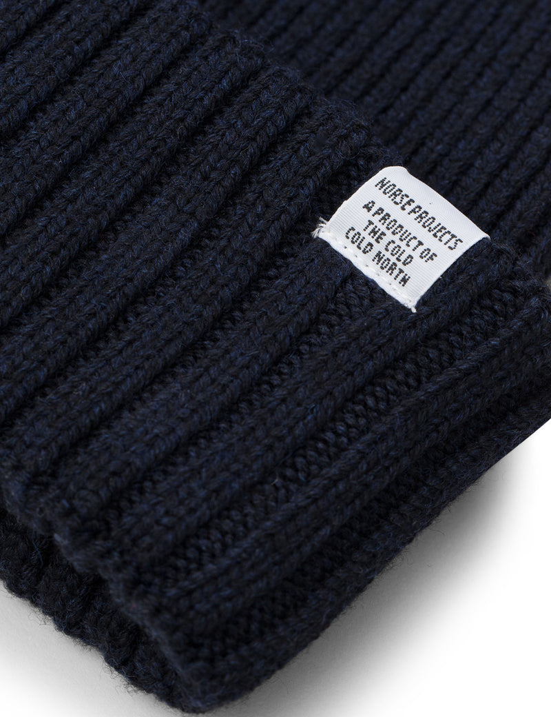 Norse Projects Chunky Rib Beanie Hat - Dark Navy Blue