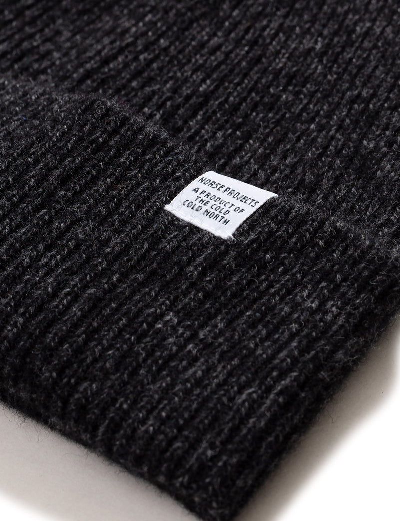 Norse Projects Twist Beanie Hat (Wool)-Charcoal Melange