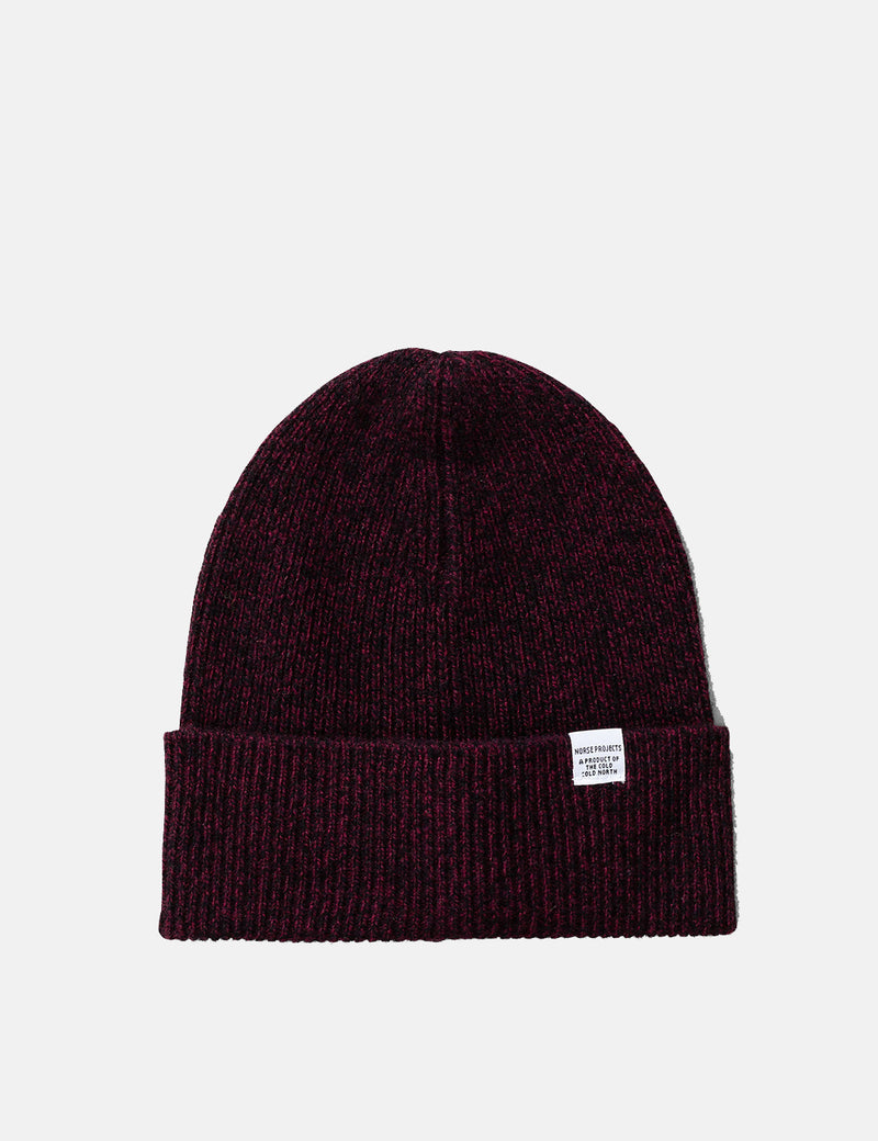 Norse Projects Twist Beanie Hat (Wool)-Mulberry Red Melange