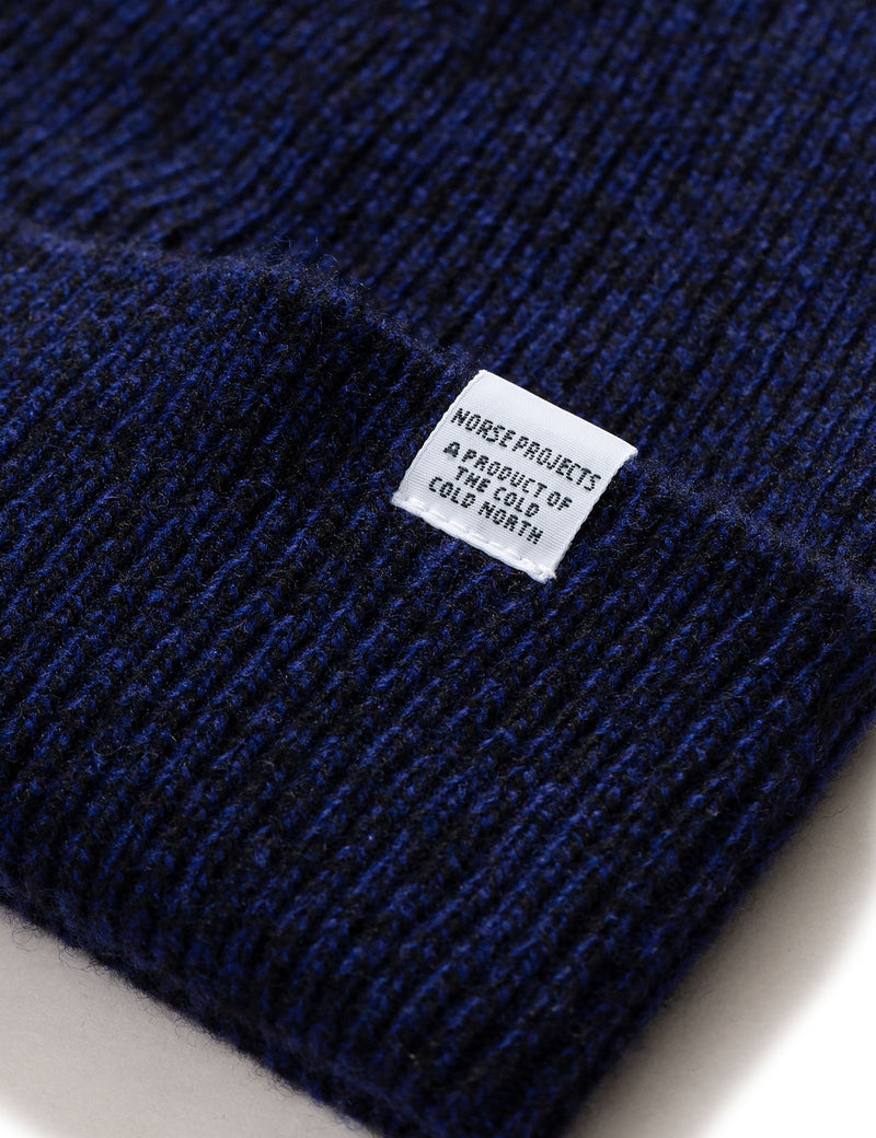 Norse Projects Twist Beanie Hat (Wool)-Dark Navy Blue Melange