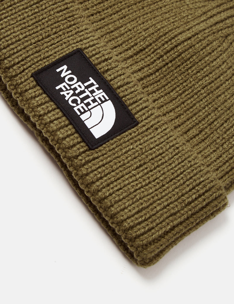 North Face TNF Logo Box Cuffed Beanie - Military Olive Green