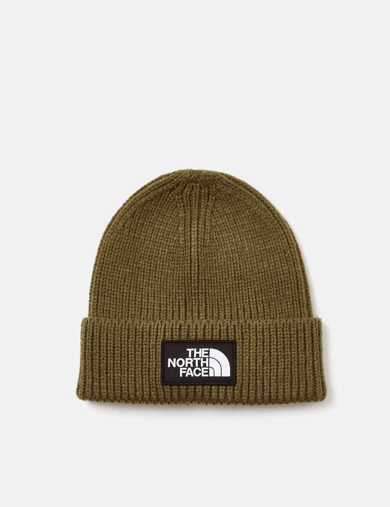 North Face TNF Logo Box Cuffed Beanie - Military Olive Green