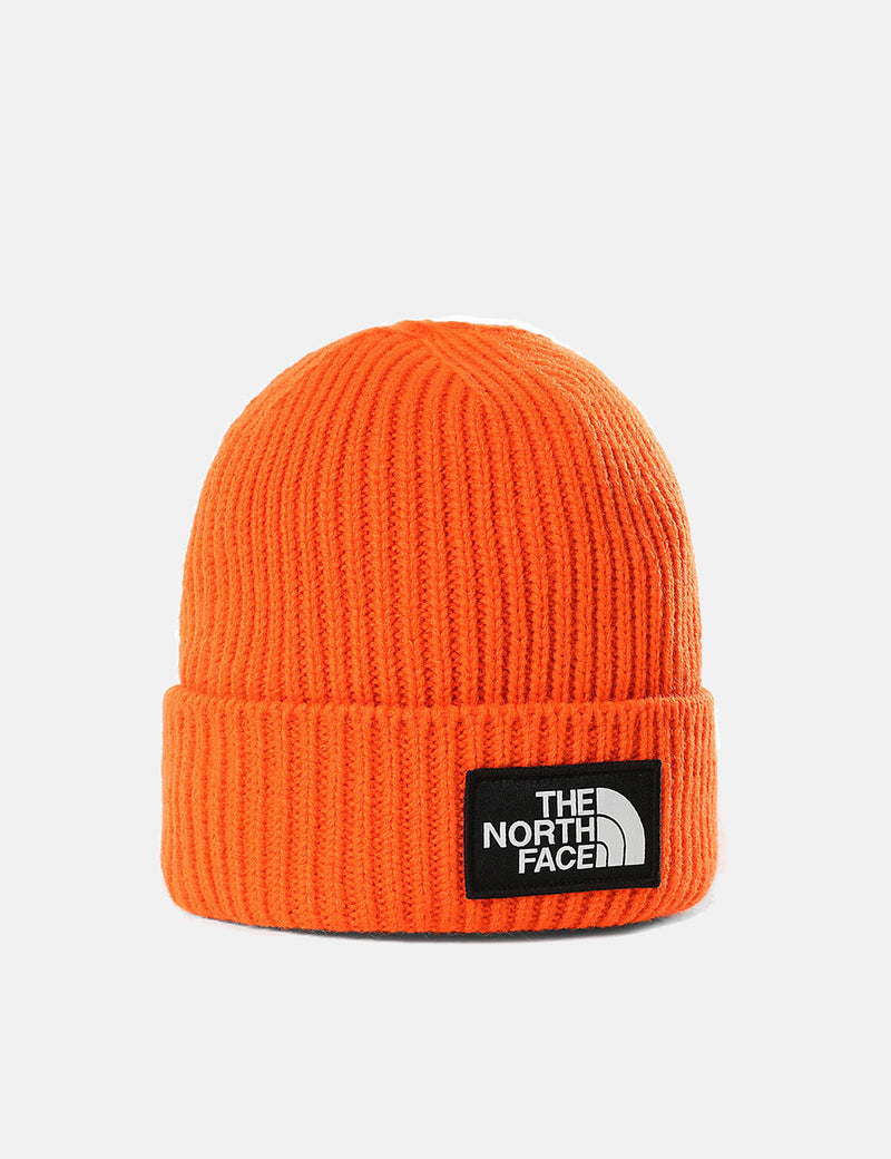 North Face FaceTNFロゴボックスカフ付きビーニー-レッドオレンジ