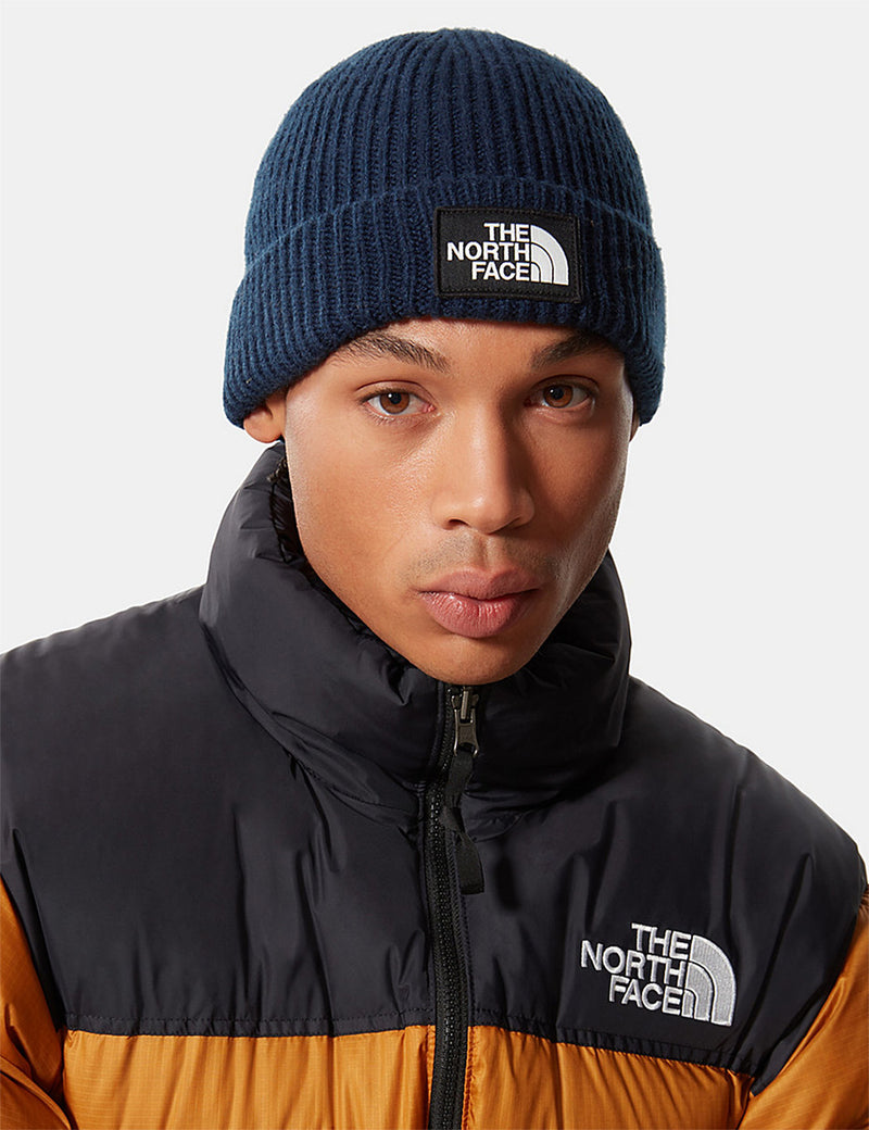 North Face TNF Logo Box Cuffed Bonnet - Bleu Marine TNF