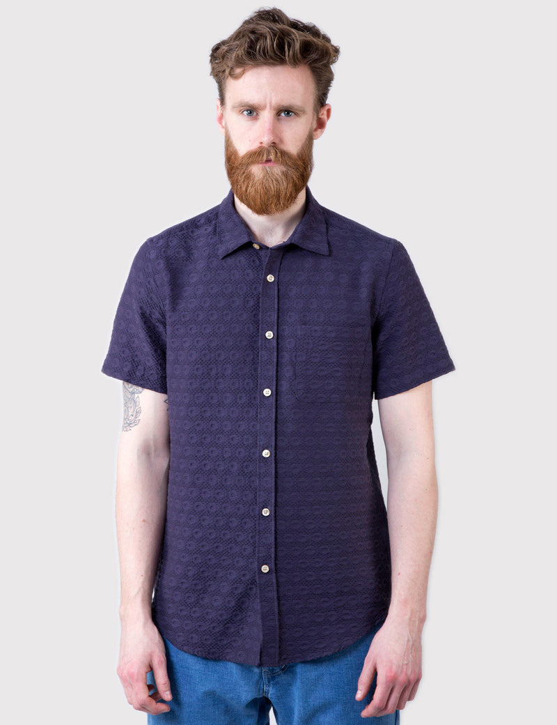 Portuguese Flannel Gr퀁Íí€äóço Short Sleeve Shirt - Navy Blue