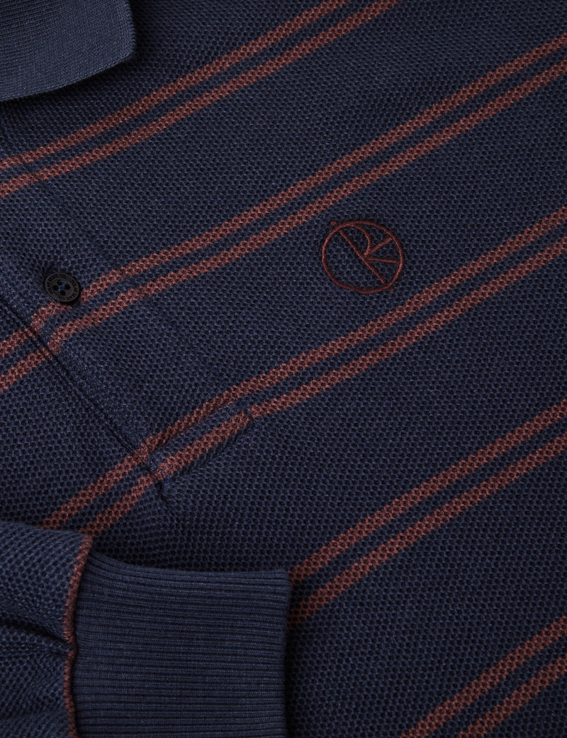 Polar Skate Co. Stripe Polo Long Sleeve Shirt - Navy Blue/Plum