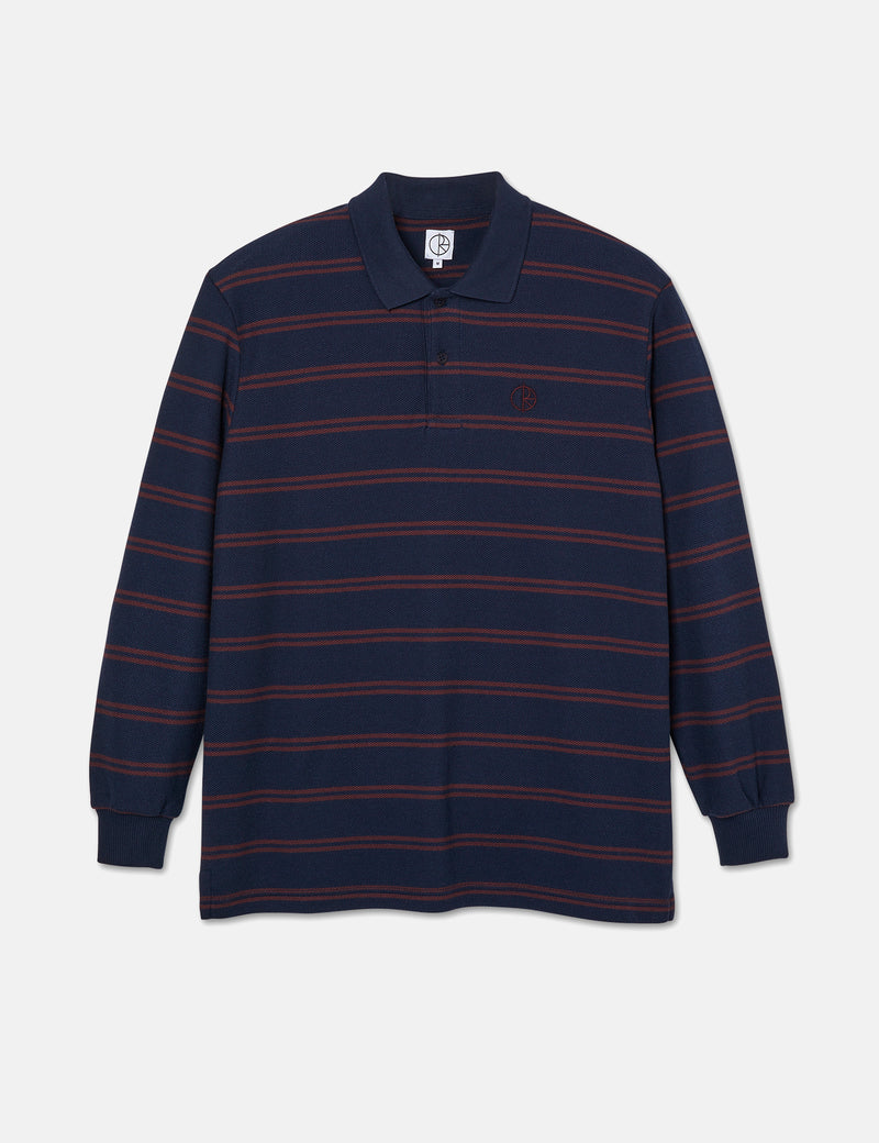 Polar Skate Co. Stripe Polo Long Sleeve Shirt - Navy Blue/Plum
