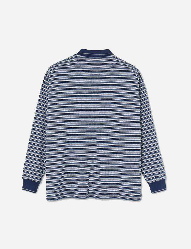 Polar Skate Co.StripePolo長袖Tシャツ-ネイビーブルー