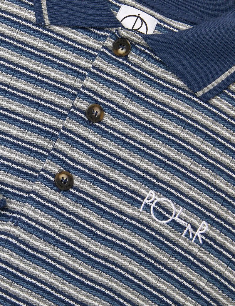 Polar Skate Co.StripePolo長袖Tシャツ-ネイビーブルー
