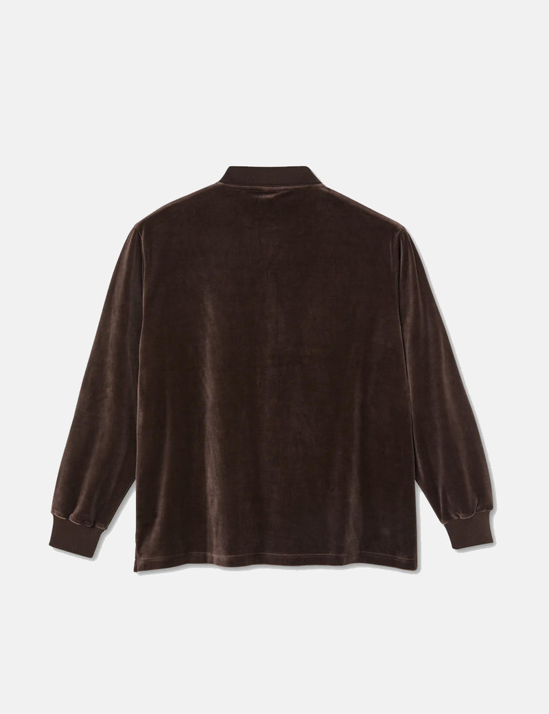 Polar Skate Co. Velour Zip Polo Long Sleeve T-Shirt - Brown