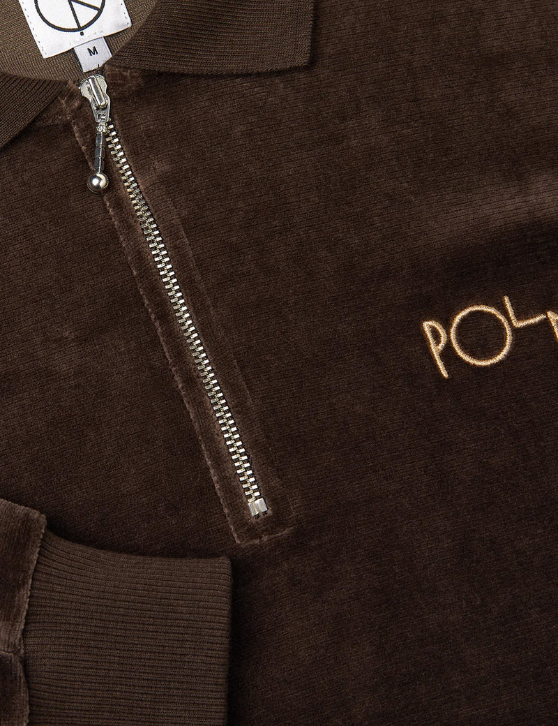 Polar Skate Co. Velour Zip Polo Long Sleeve T-Shirt - Brown