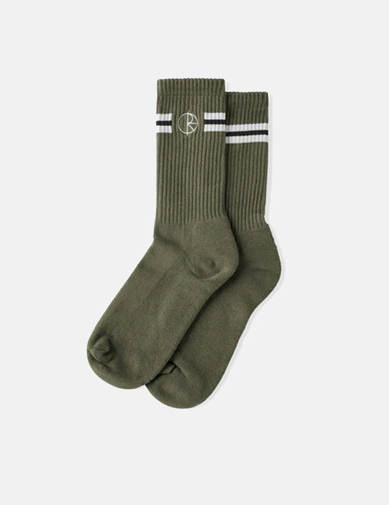 PolarSkateCo.ストロークロゴソックス-オリーブグリーン